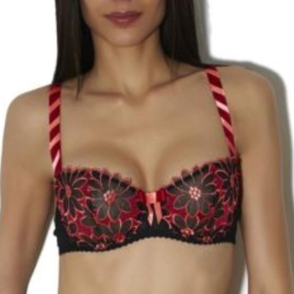 Aubade Woodstock Black & Red Floral Demi Bra